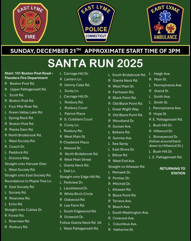 Santa Run Schedule Dec 21